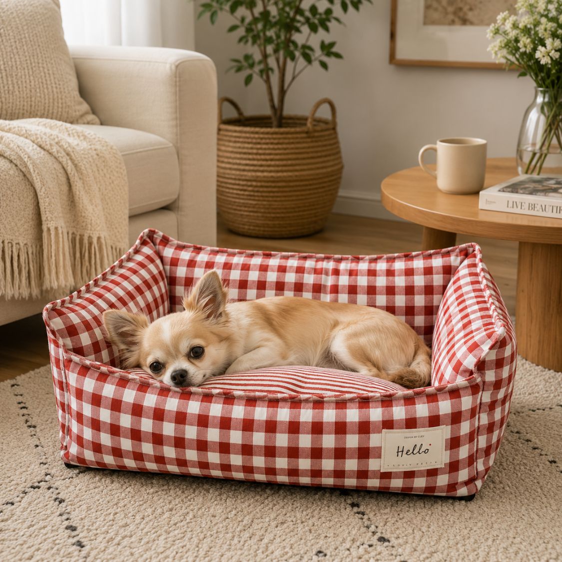 canape pour chien vichy rouge chien allonge salon
