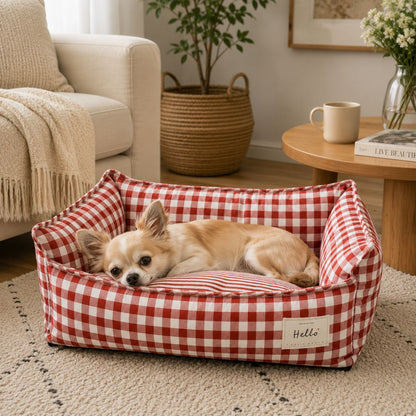 canape pour chien vichy rouge chien allonge salon