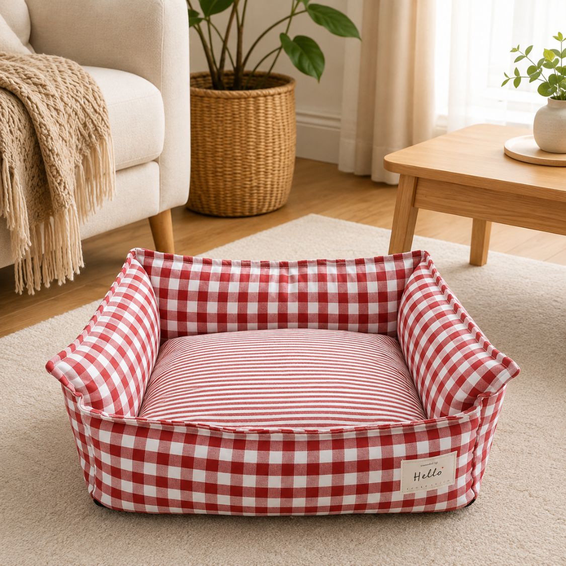 canape pour chien vichy rouge confort petit chien