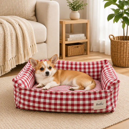 canape pour chien vichy rouge petit chien repos