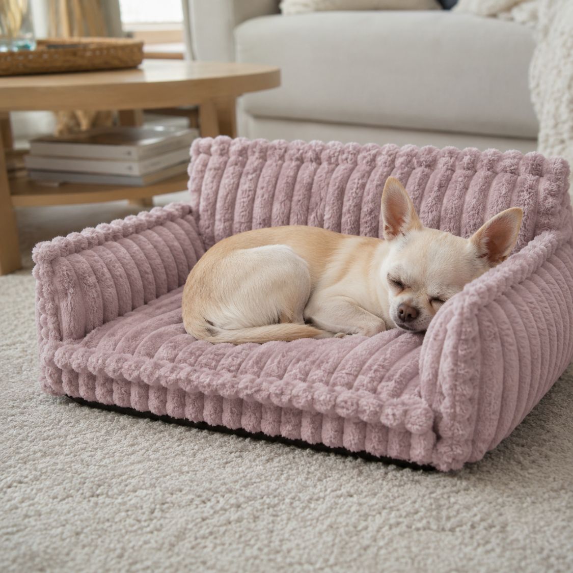 canape pour chien violet chihuahua endormi couchage moelleux