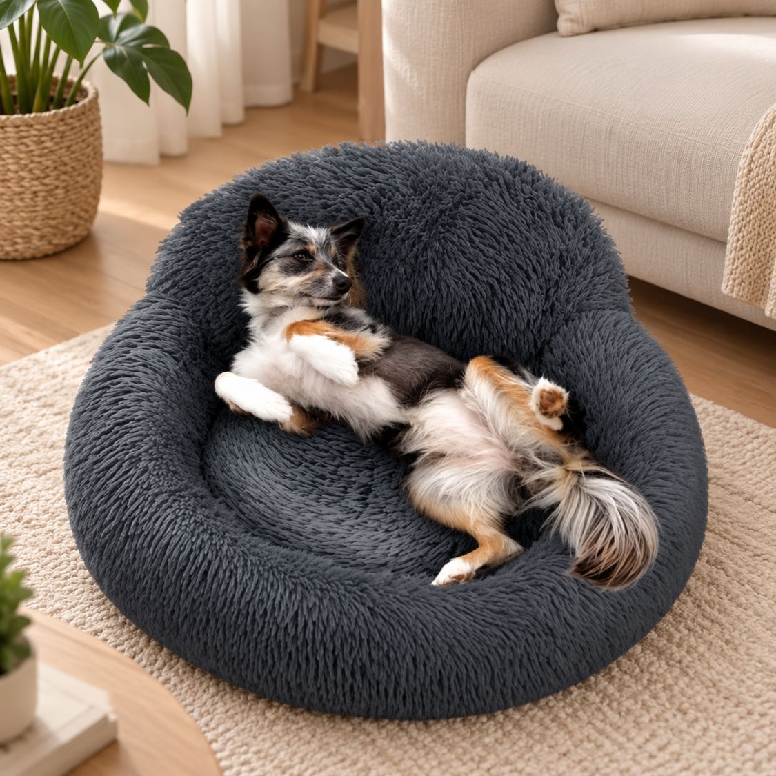 coussin chien apaisant noir chien blotti