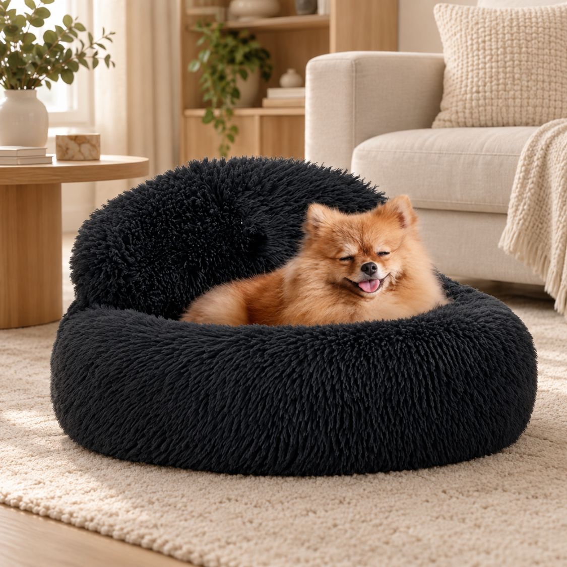 coussin chien apaisant noir petit chien couche