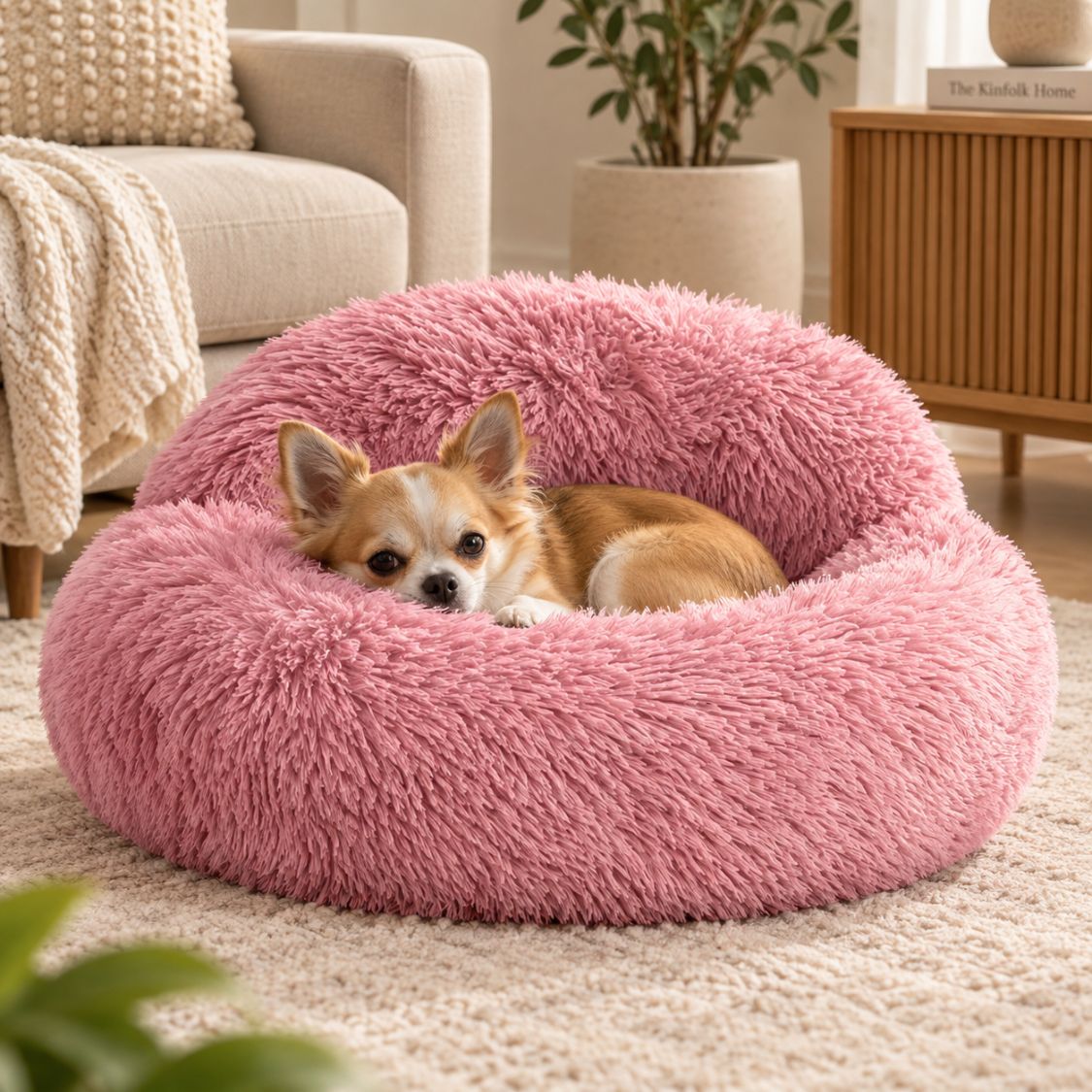 coussin chien apaisant rose petit chien endormi