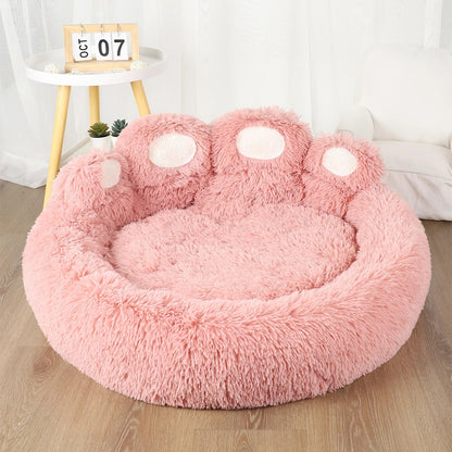 Panier cocon pour chien – patte d’ours rose