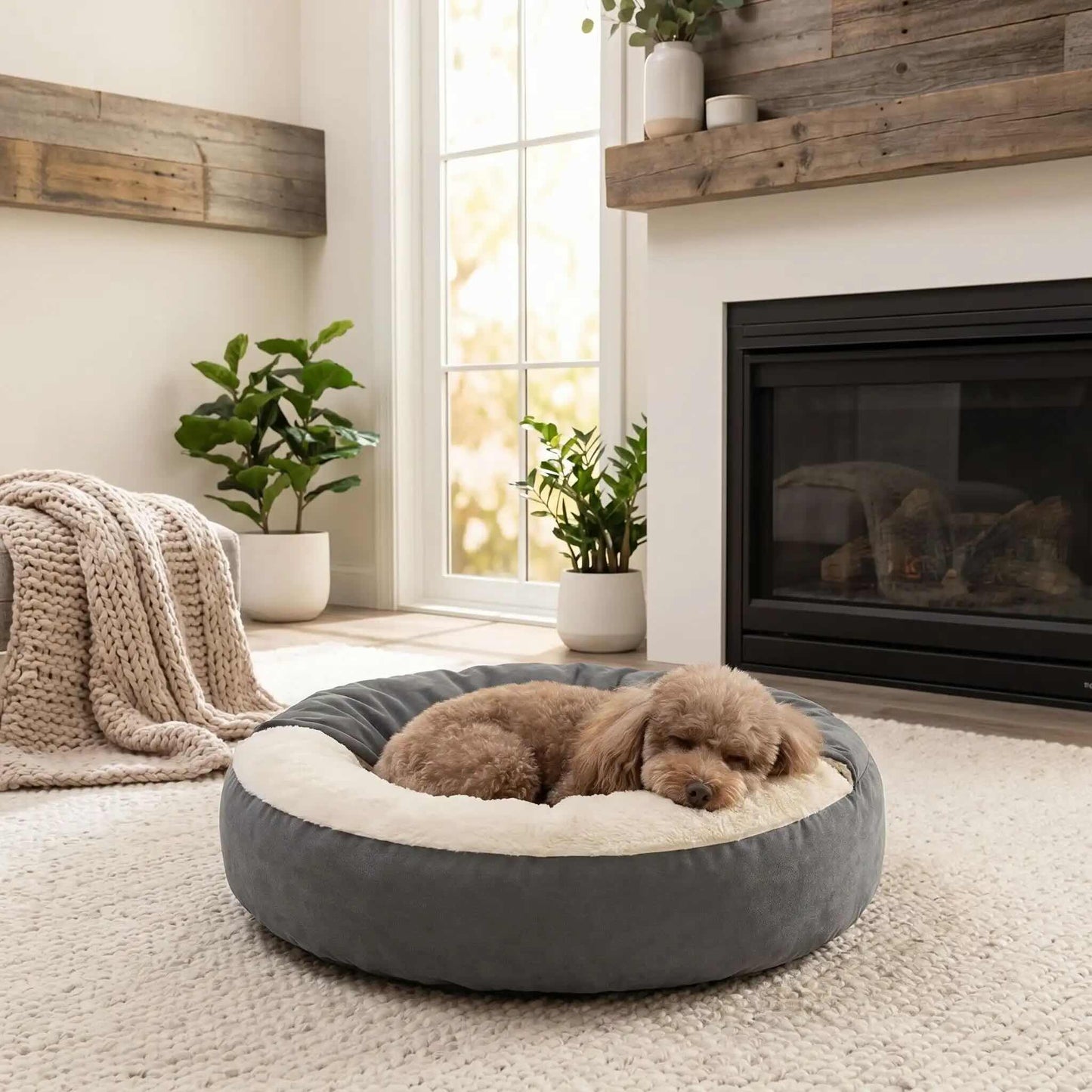 coussin pour chien cocon apaisant gris