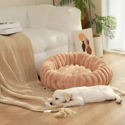 coussin pour chien fourrure douce beige rose