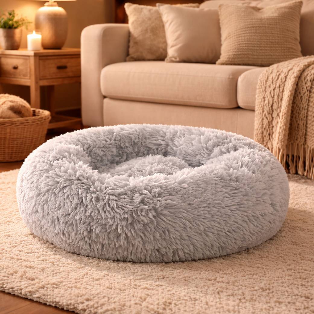 coussin pour chien moelleux cocon gris