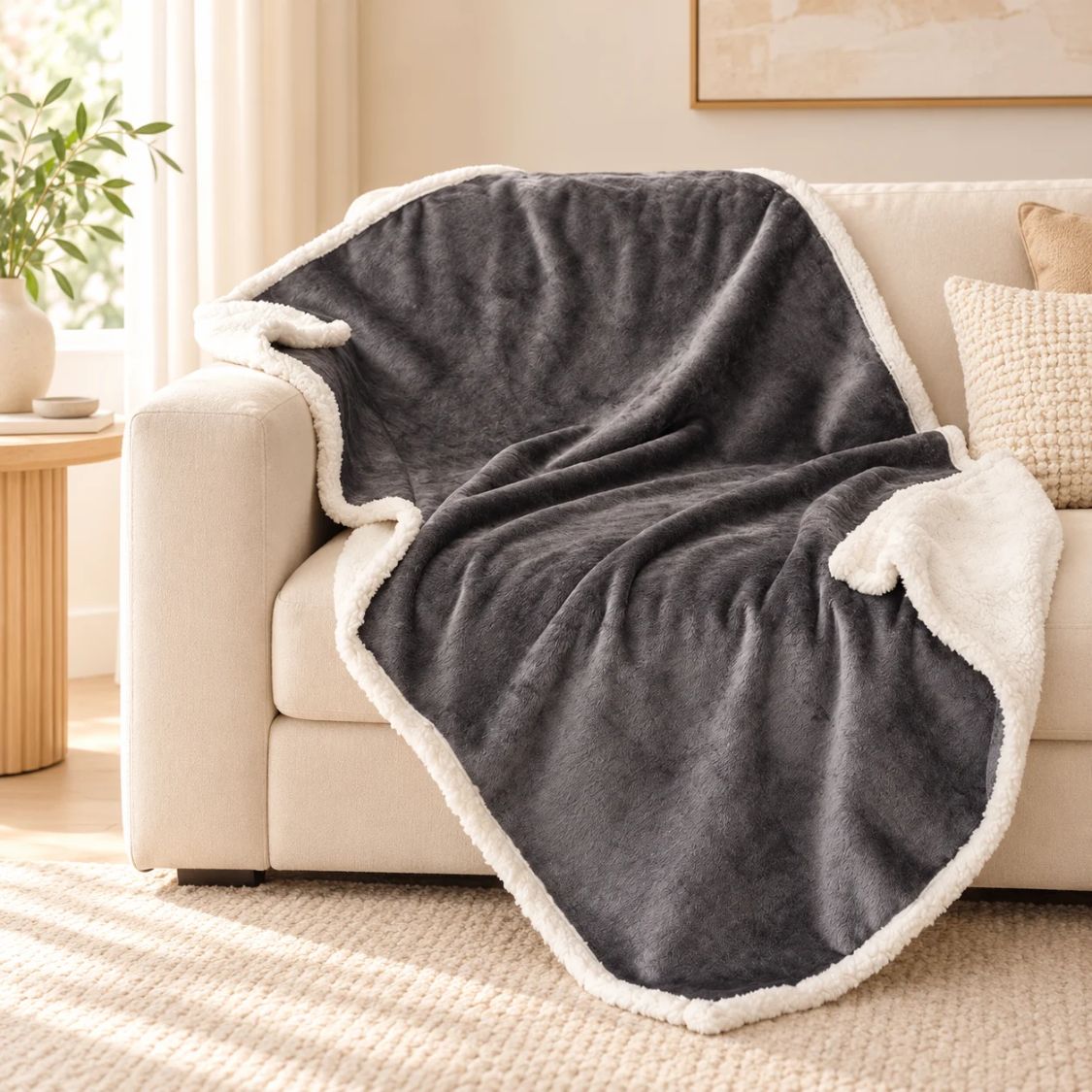 couverture anti poil pour chien grise noir canape