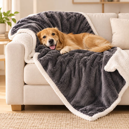 couverture anti poil pour chien grise sur canape
