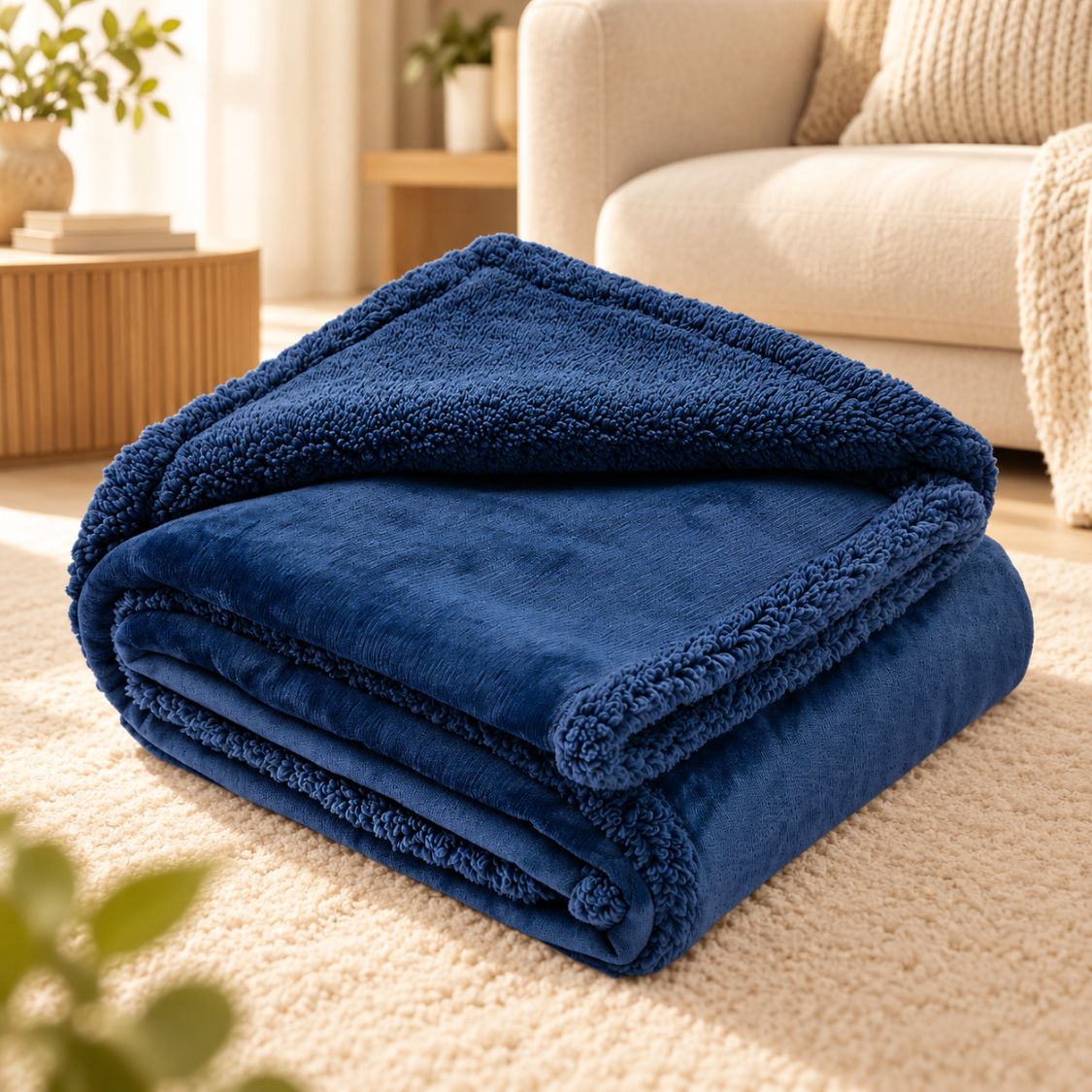 couverture en velours bleu petrole pour chien pliee