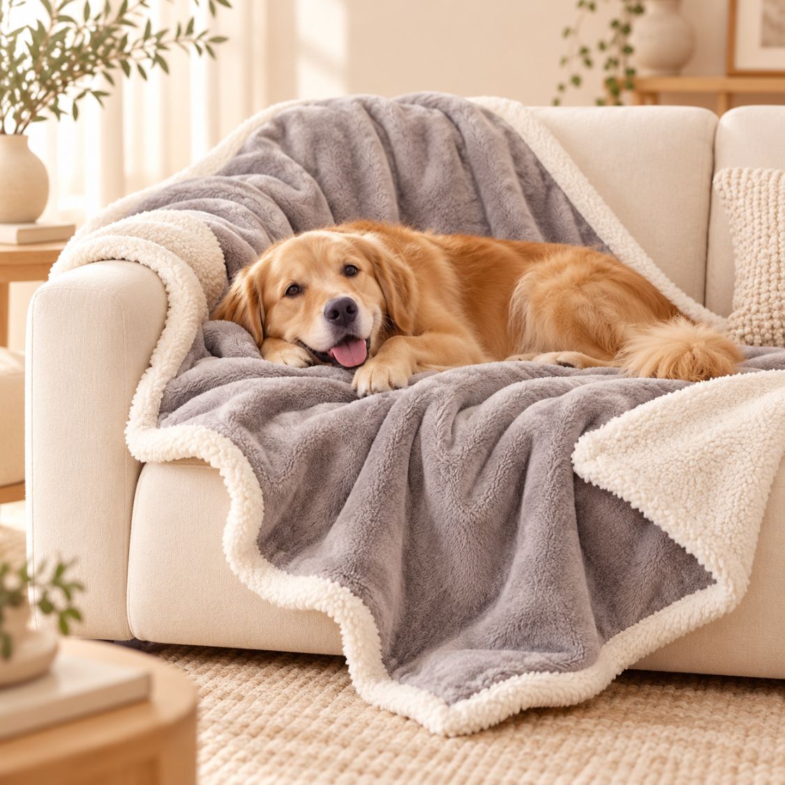 couverture epaisse pour chien grise chien couche sur canape
