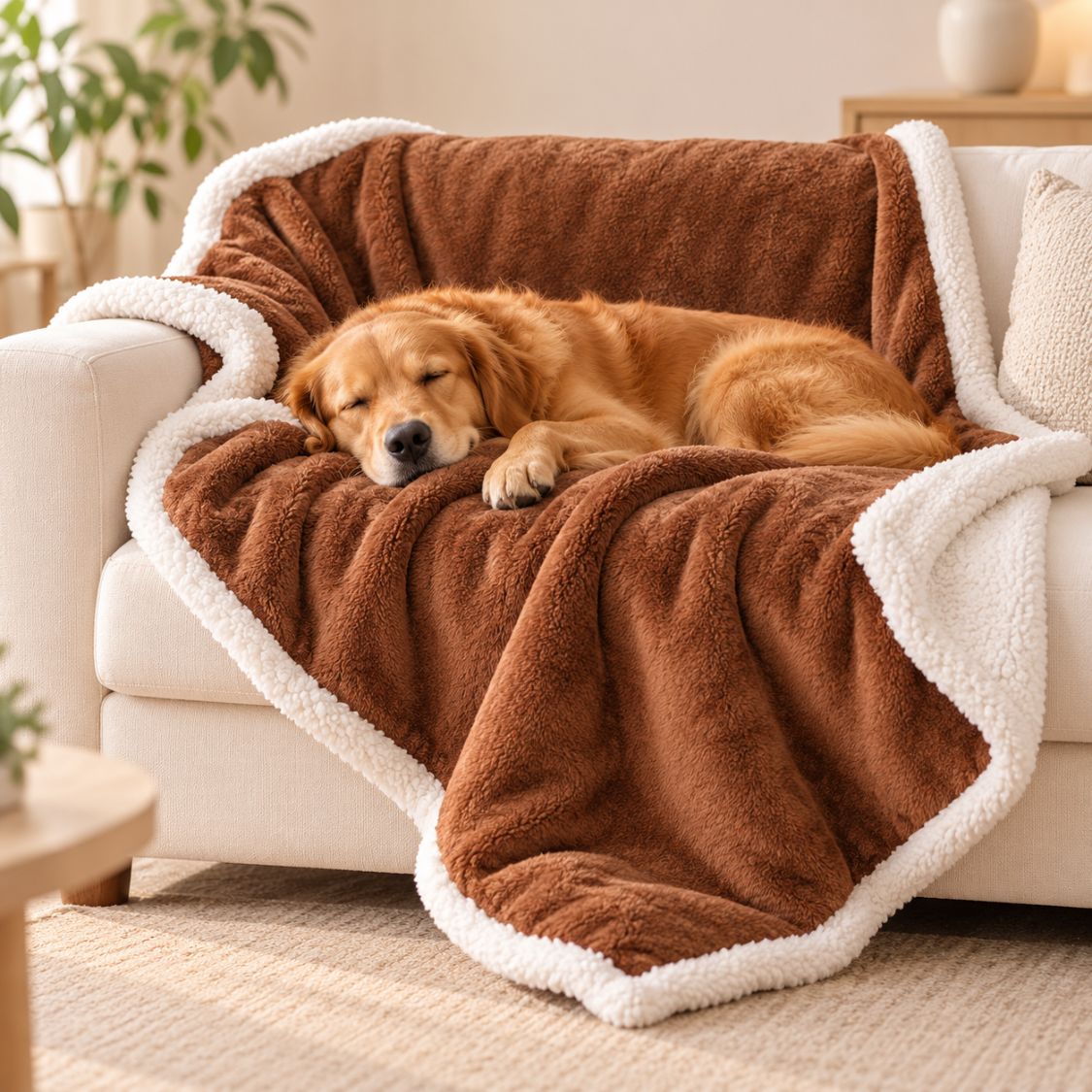 couverture epaisse pour chien marron chien confortablement installe