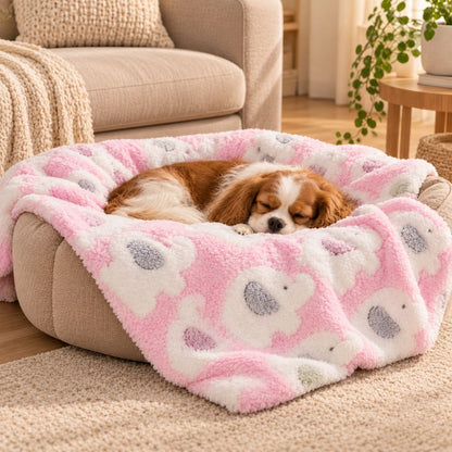 couverture fluffy chien rose chien blotti panier