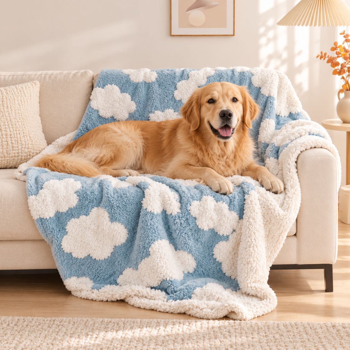 couverture polaire de luxe pour chien bleue avec chien