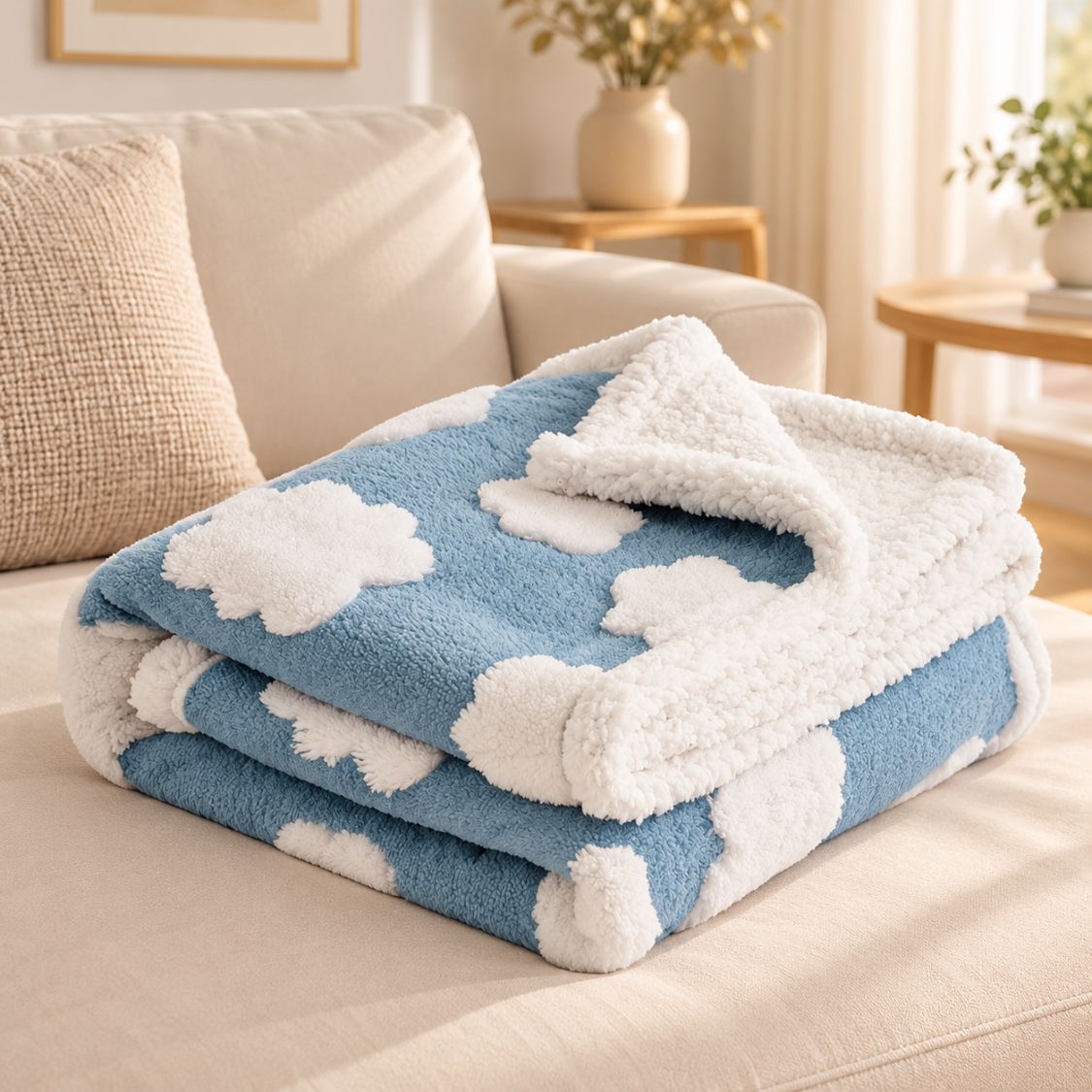 couverture polaire de luxe pour chien bleue pliee
