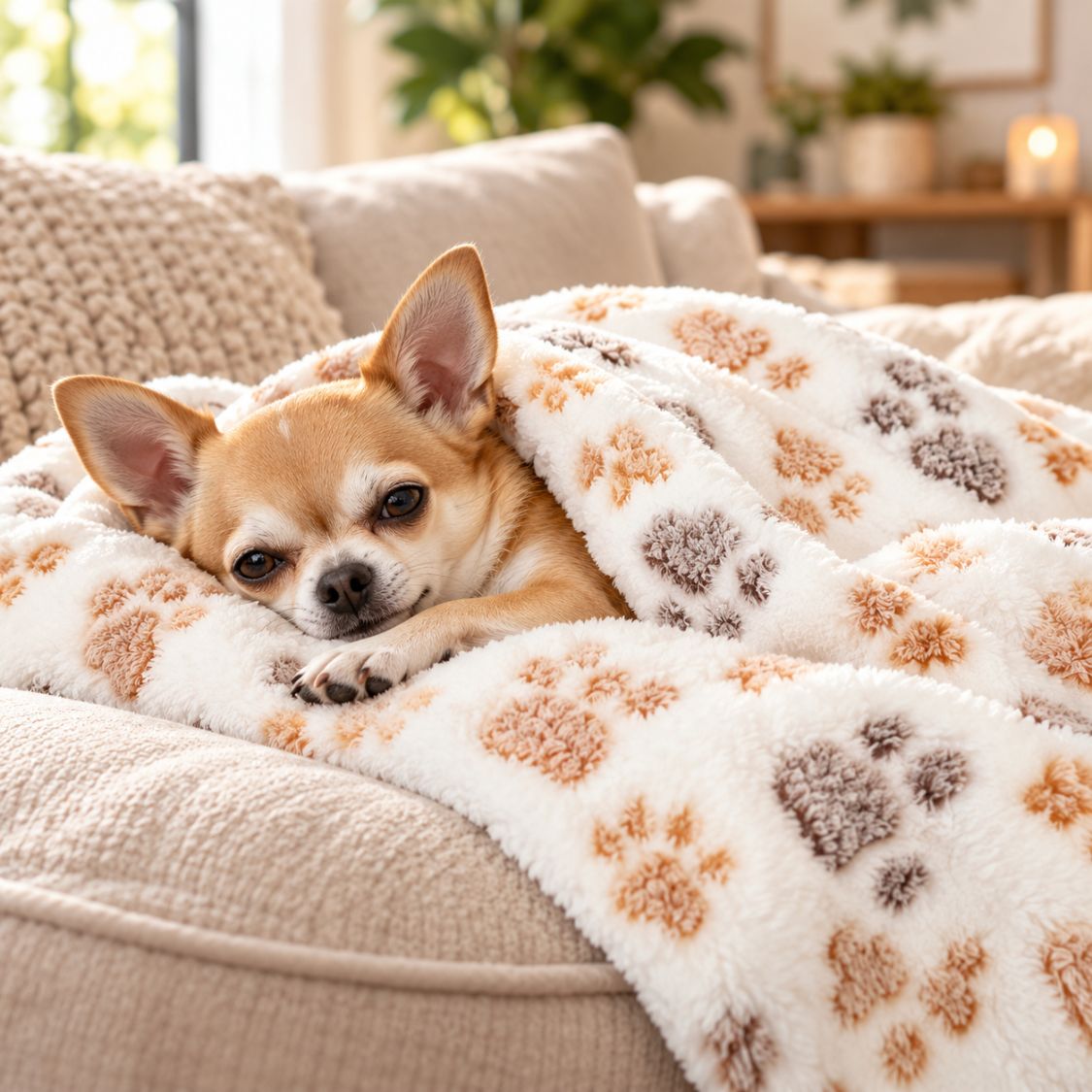 couverture pour chihuahua blanche pliee