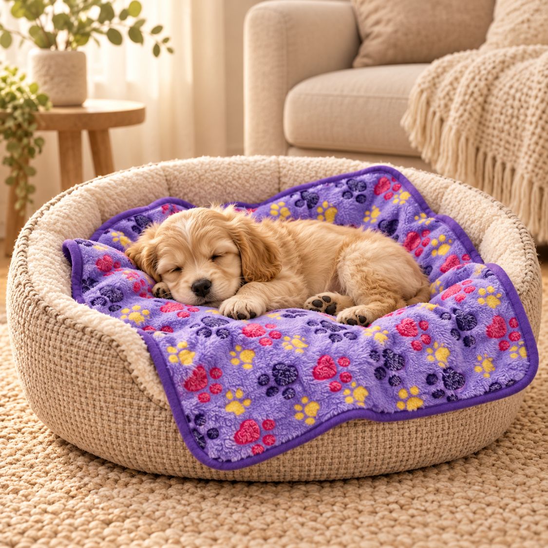 couverture pour chiot dans panier douillet