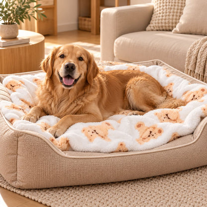 couverture pour grand chien blanche motif ours dans panier