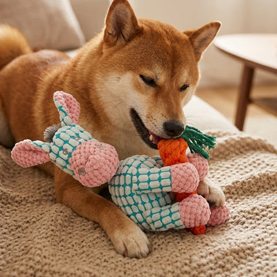 doudou chien ane bleu avec carotte en peluche
