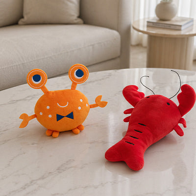 doudou chien duo homard et crabe en peluche