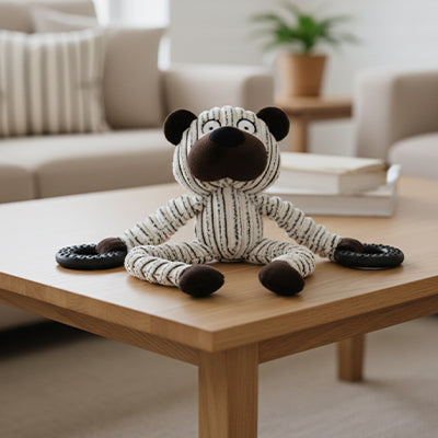 doudou chien petit ours en peluche avec anneaux en caoutchouc