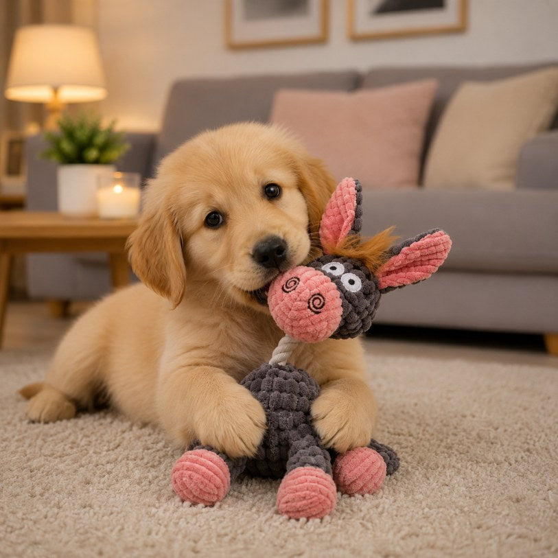 doudou pour chien âne gris rose compagnon apaisant sommeil chiot