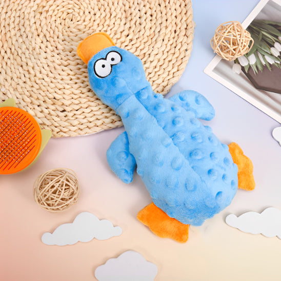 doudou pour chien canard bleu couineur papier froissé