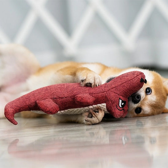 doudou pour chien crocodile rouge mordillage jeu au sol