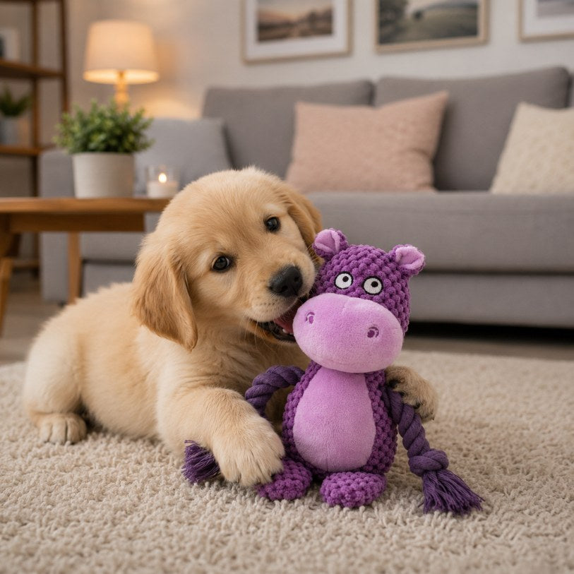 doudou pour chien hippopotame violet compagnon réconfort chiot sommeil