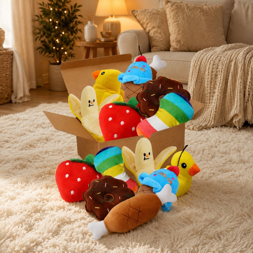 doudou pour chien lot de 7 peluches pour chien dans un salon
