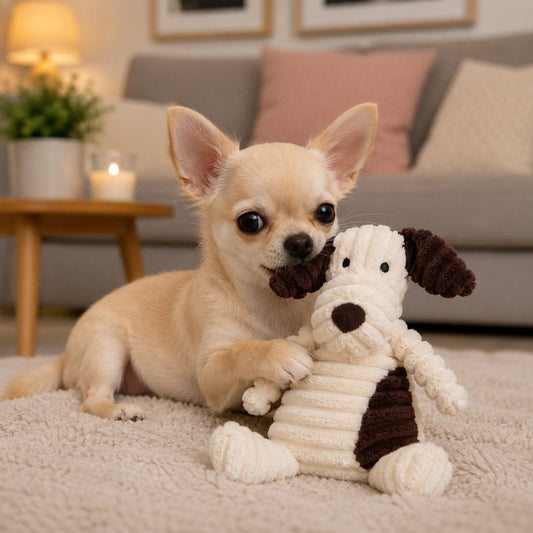 doudou pour chien peluche chien velours côtelé chiot compagnon réconfort marron