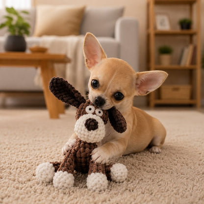 doudou pour chien petit chien jouant avec peluche chien velours