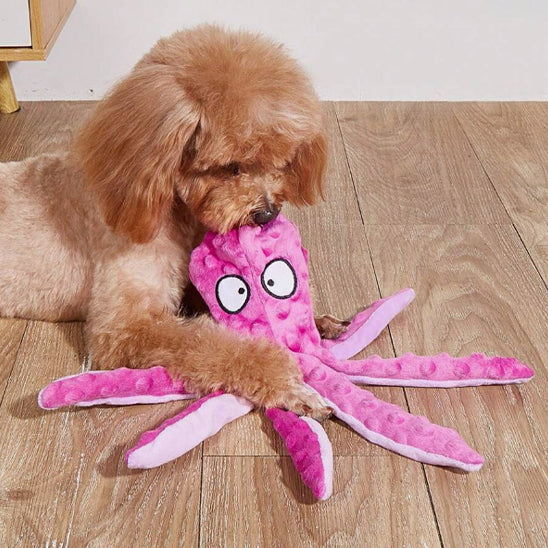 doudou pour chien pieuvre rose compagnon réconfort jeu doux