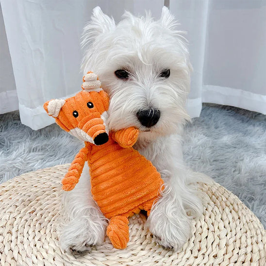 doudou pour chien renard orange velours côtelé compagnon réconfort petit chien