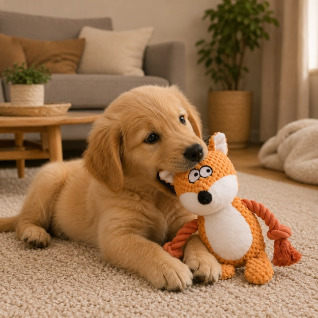 doudou pour chien renard peluche réconfort chiot bien être