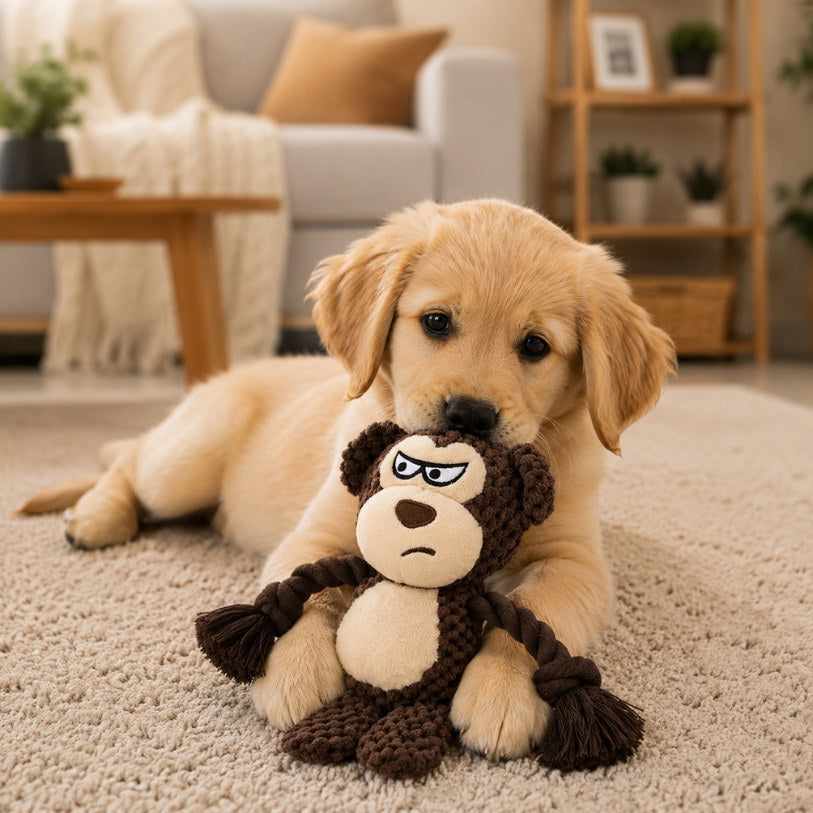 doudou pour chien singe boudeur peluche apaisante repos chiot