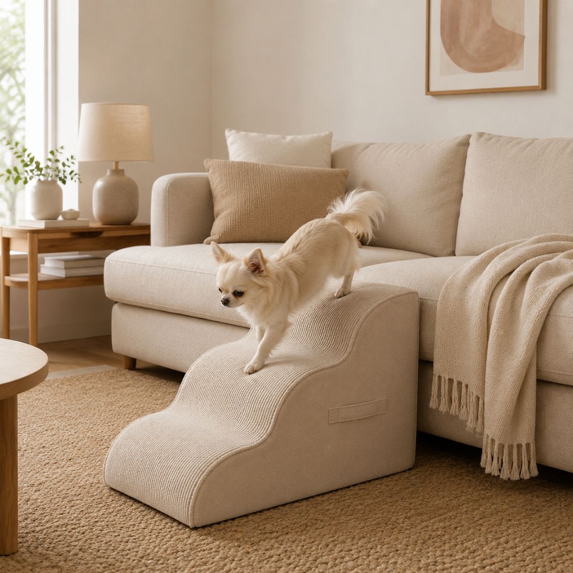 escalier pour chien beige canape acces facile