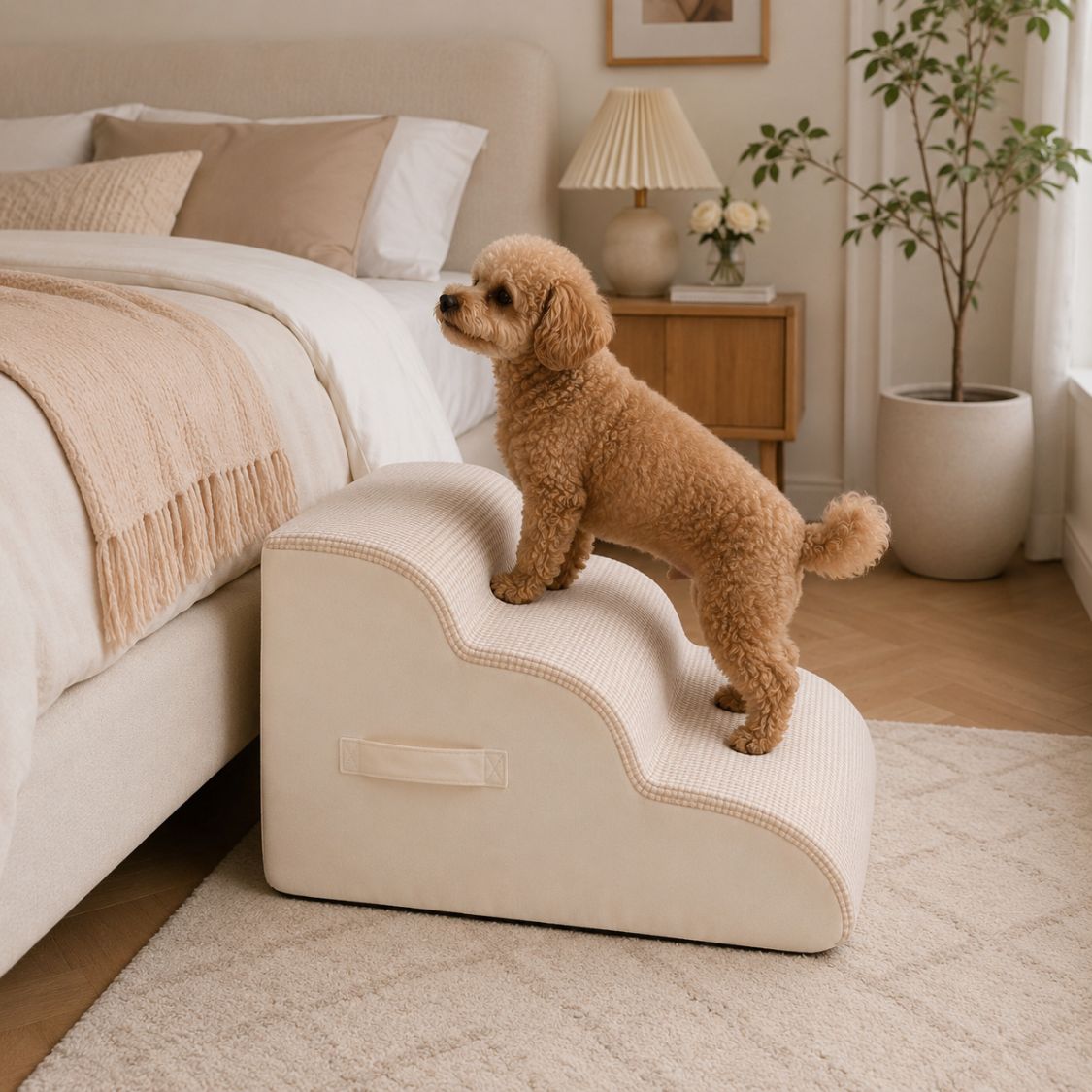 escalier pour chien beige chien canape sauts reduits