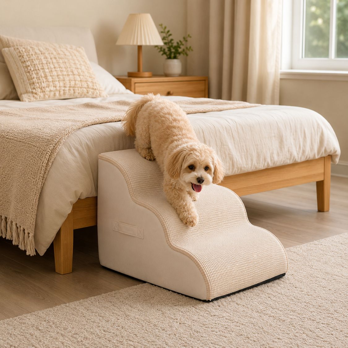escalier pour chien beige lit chien descente