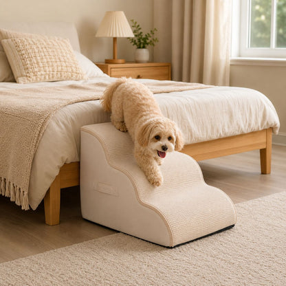 escalier pour chien beige lit chien descente