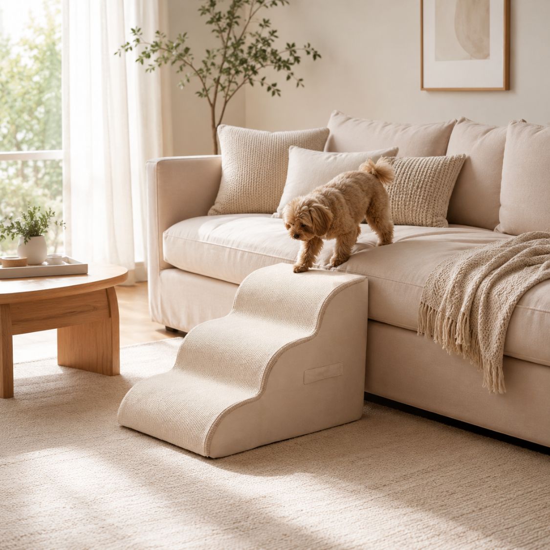 escalier pour chien beige lit chien montee