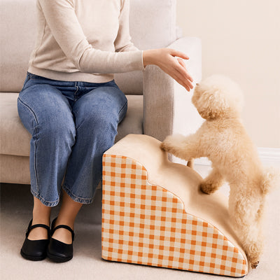escalier pour chien carreaux orange beige montée canapé autonomie