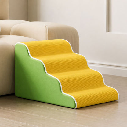 escalier pour chien design ondule jaune vert bouledogue montee canape