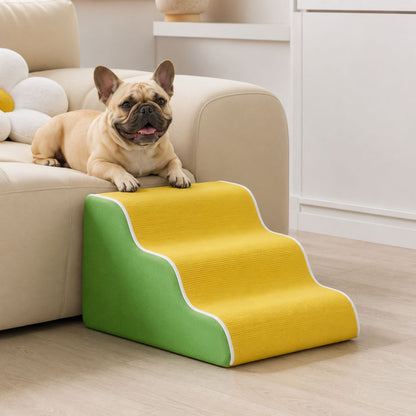 escalier pour chien design ondule jaune vert solide