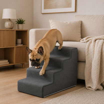 escalier pour chien gris fonce bouledogue francais descente progressive
