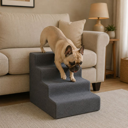 escalier pour chien gris fonce petit chien repos canape