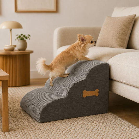 escalier pour chien gris mousse arrondie descente canape