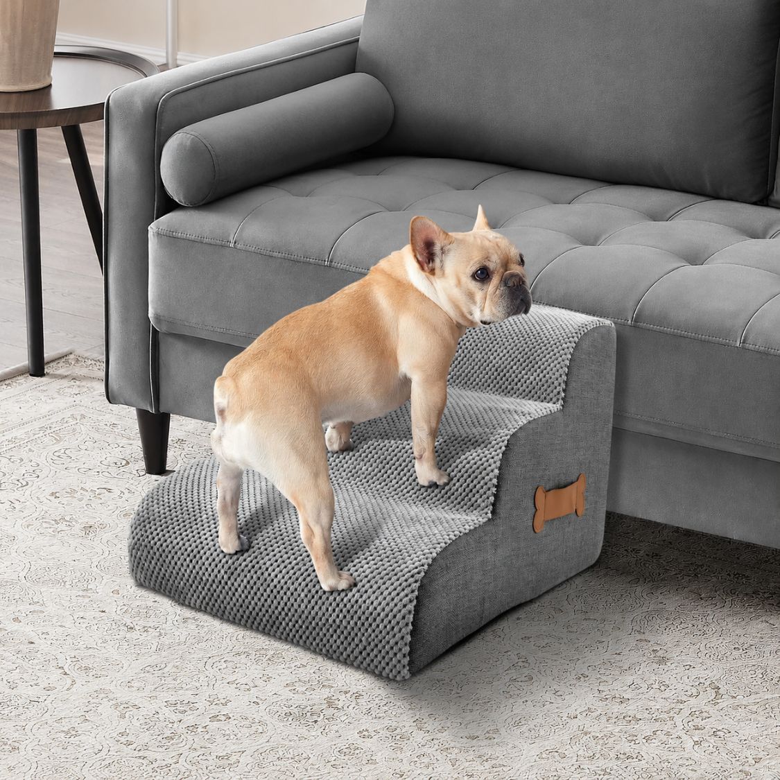 escalier pour chien gris mousse bouledogue canape