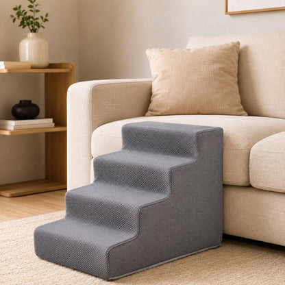 escalier pour chien gris quatre marches canape salon